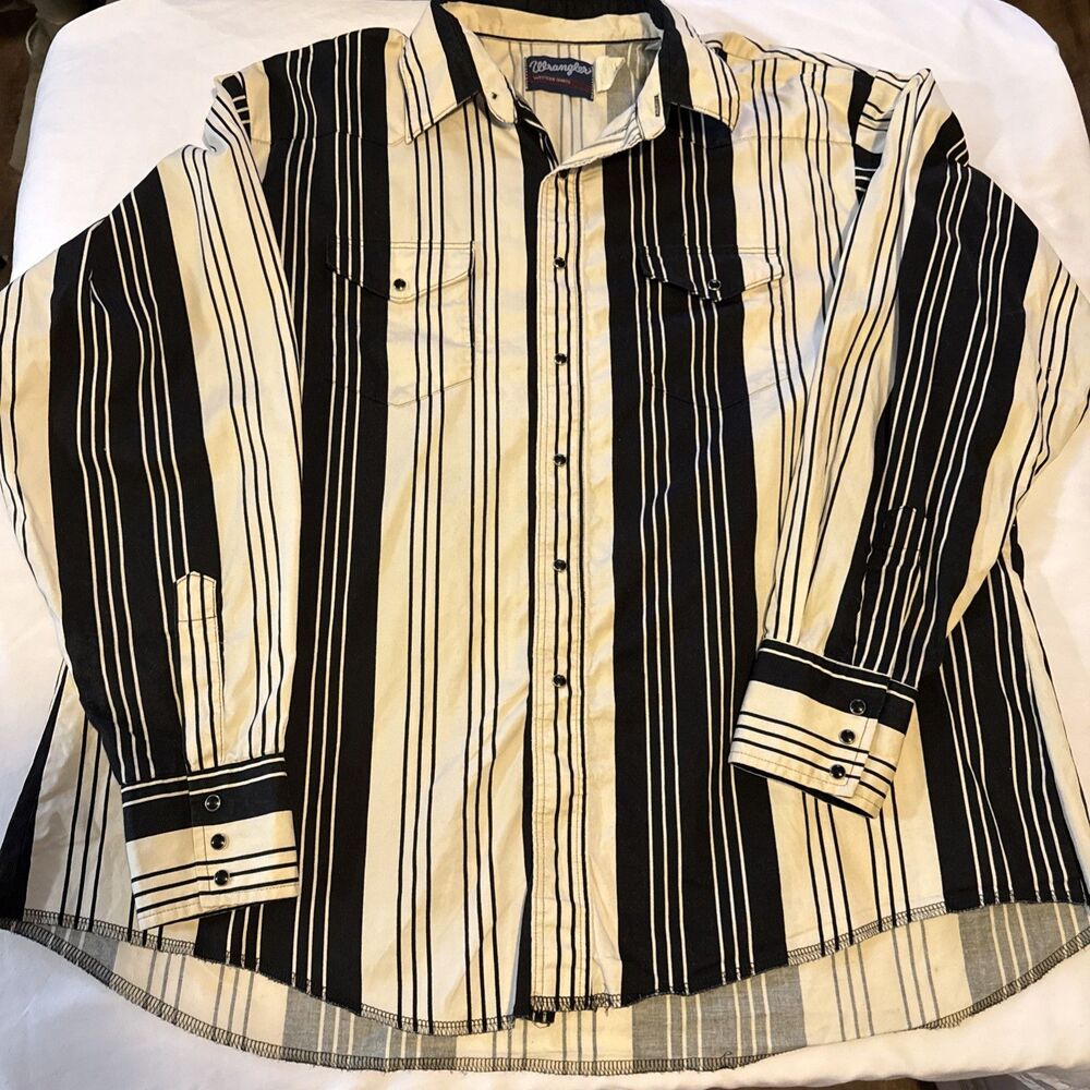 Vintage Wrangler Pearl Snap Brushpopper Shirt XL Stripes X Long Tails *